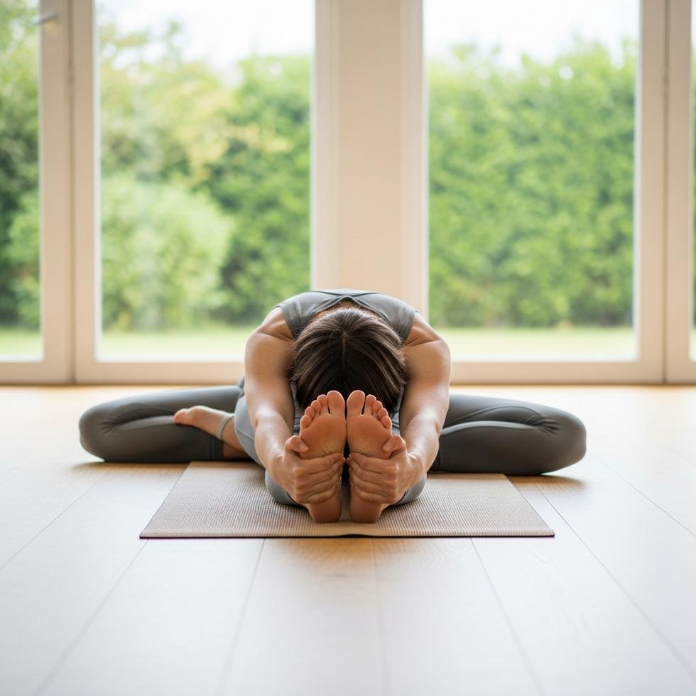 Vinyasa Yoga 8 Wijde zittende vooroverbuiging Upavistha Konasana