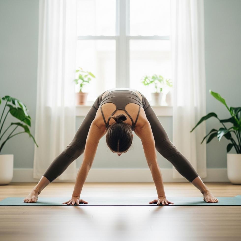 Wijde staande vooroverbuiging Prasarita Padottanasana